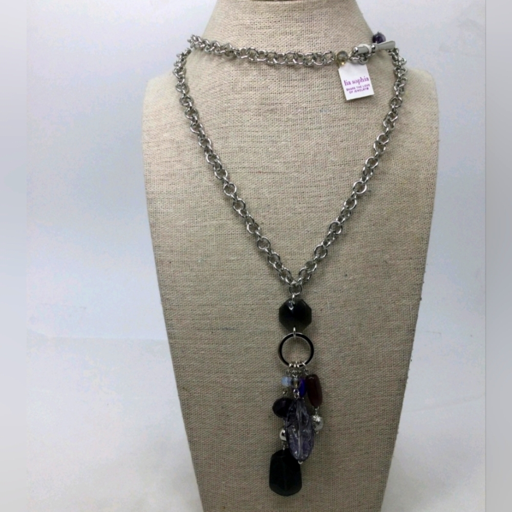 Lia Sophia Mixed Color Acrylic Charms Long Chain Necklace NWT NIB